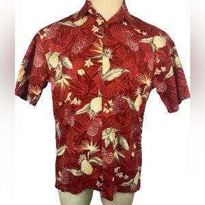 Pierre Cardin Men's Red Hawaiian Short Sleeve Button Up Shirt Medium